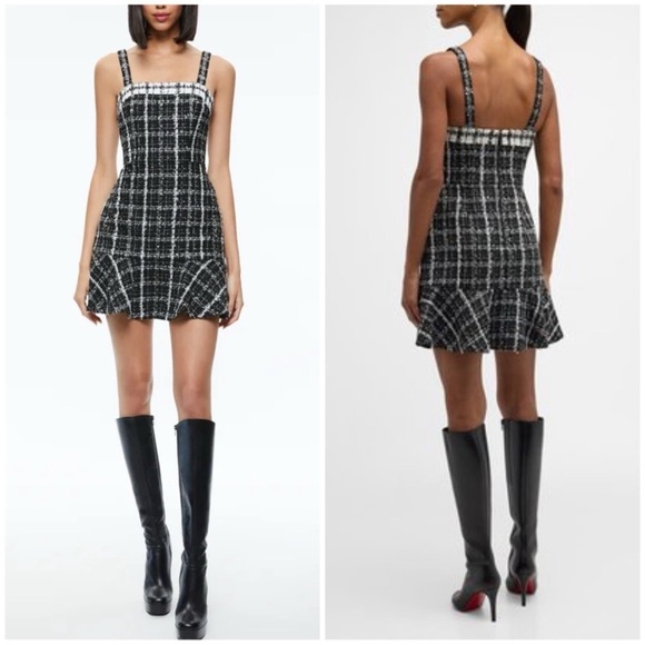 ⭐️Alice + Olivia Kaidera Tweed Black and White Tweed Mini Dress⭐️ - Picture 1 of 5